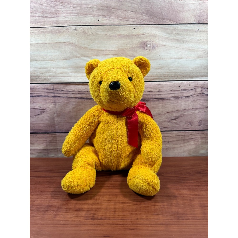 Ty Beanie Buddies Honey Bear Yellow Plush Red Ribbon 2001 Stuffed Animal Toy